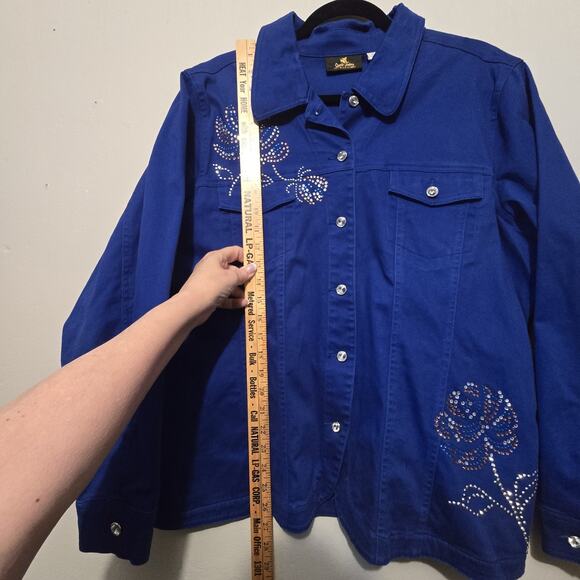 Vtg Quacker Factory Floral Embellished Denim Jacket Womens XL Blue Western Artsy - Picture 9 of 10